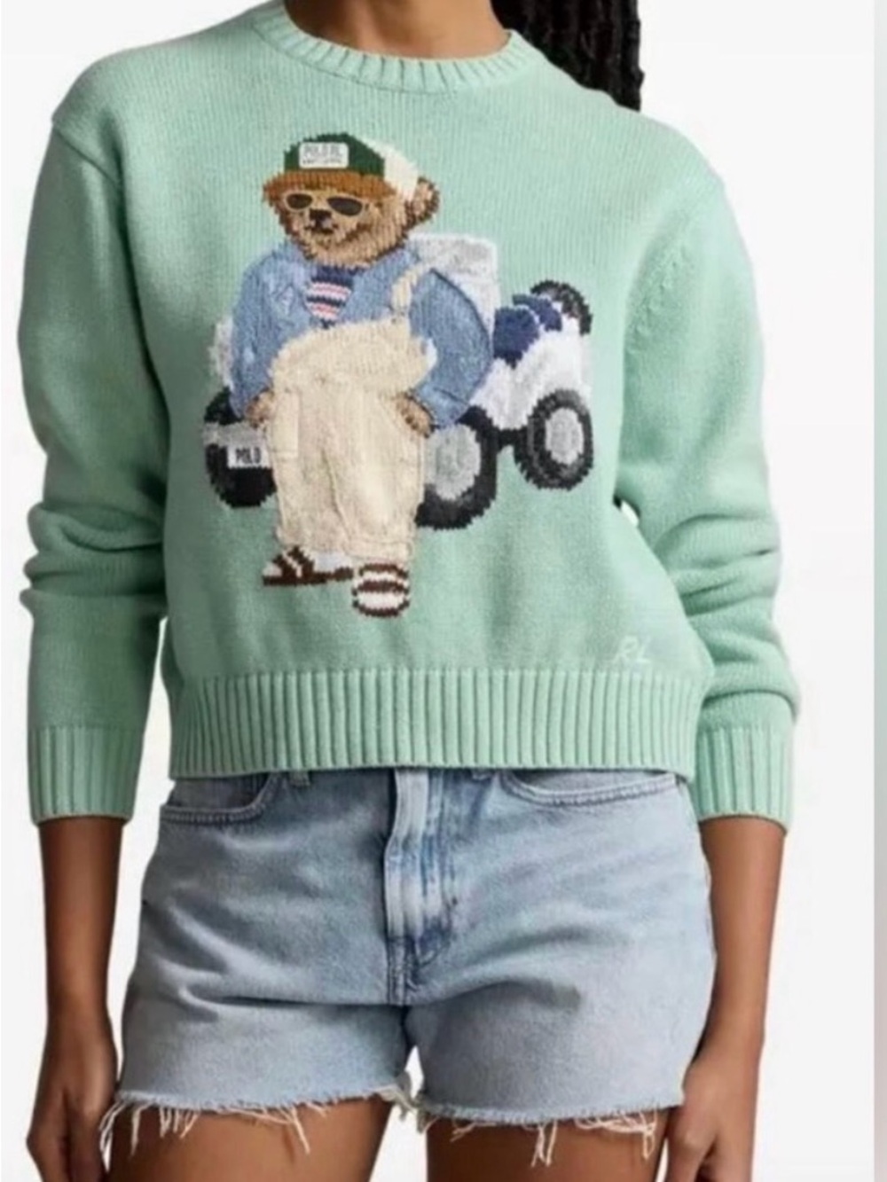Polo by Ralph Lauren Mint Green Bear Intarsia Crewneck Sweater